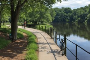 Riverfront trail bike tour along the scenic waterway