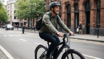 Electric bike rider enjoying effortless cycling through city streets
