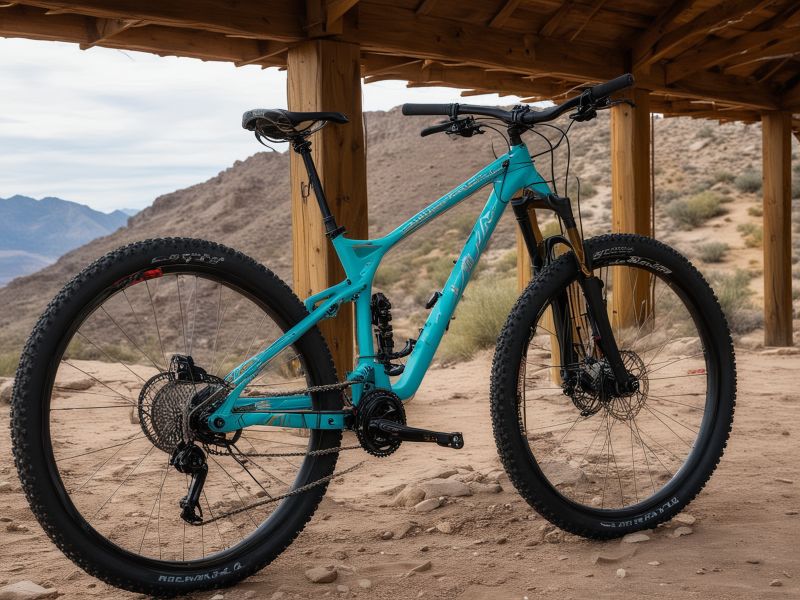 Premium mountain bike with full suspension ready for desert trail adventure